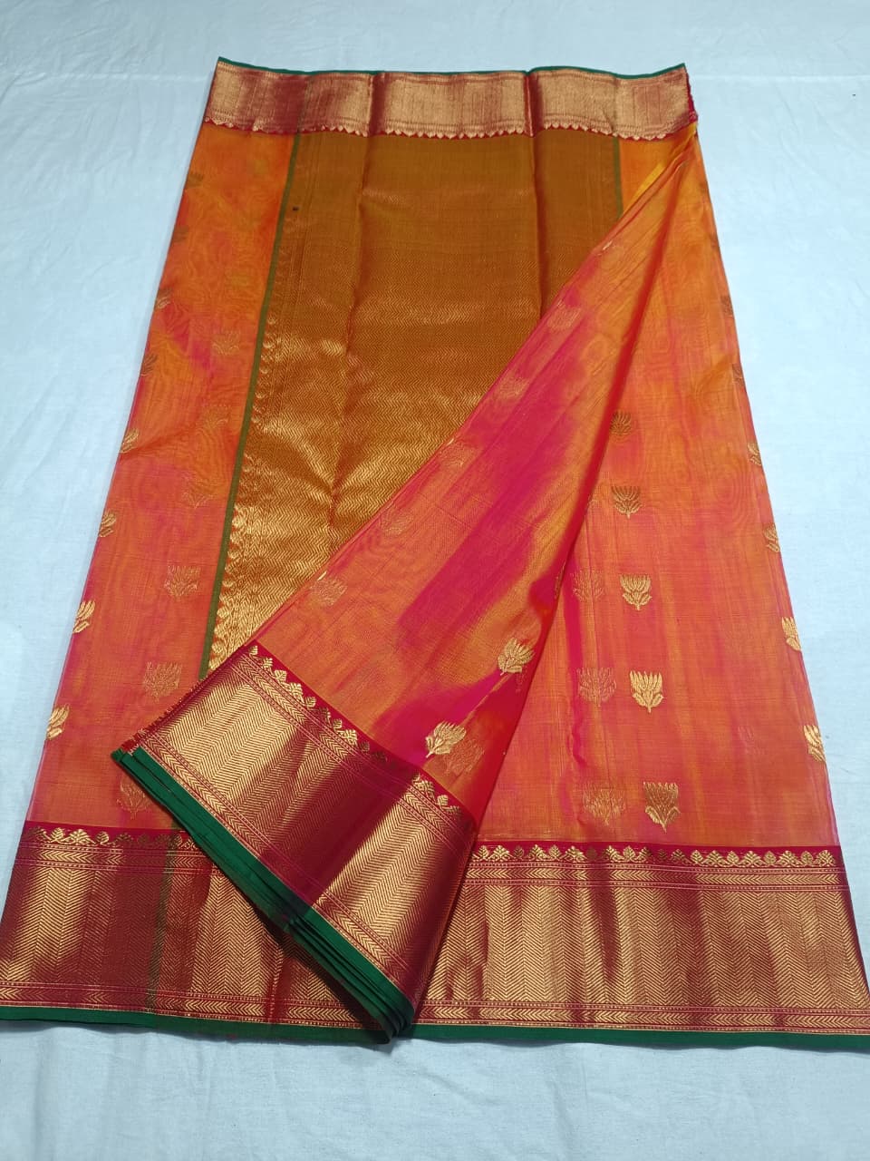 Dual Tone Rani Pink Chanderi Handloom Katan Silk Saree