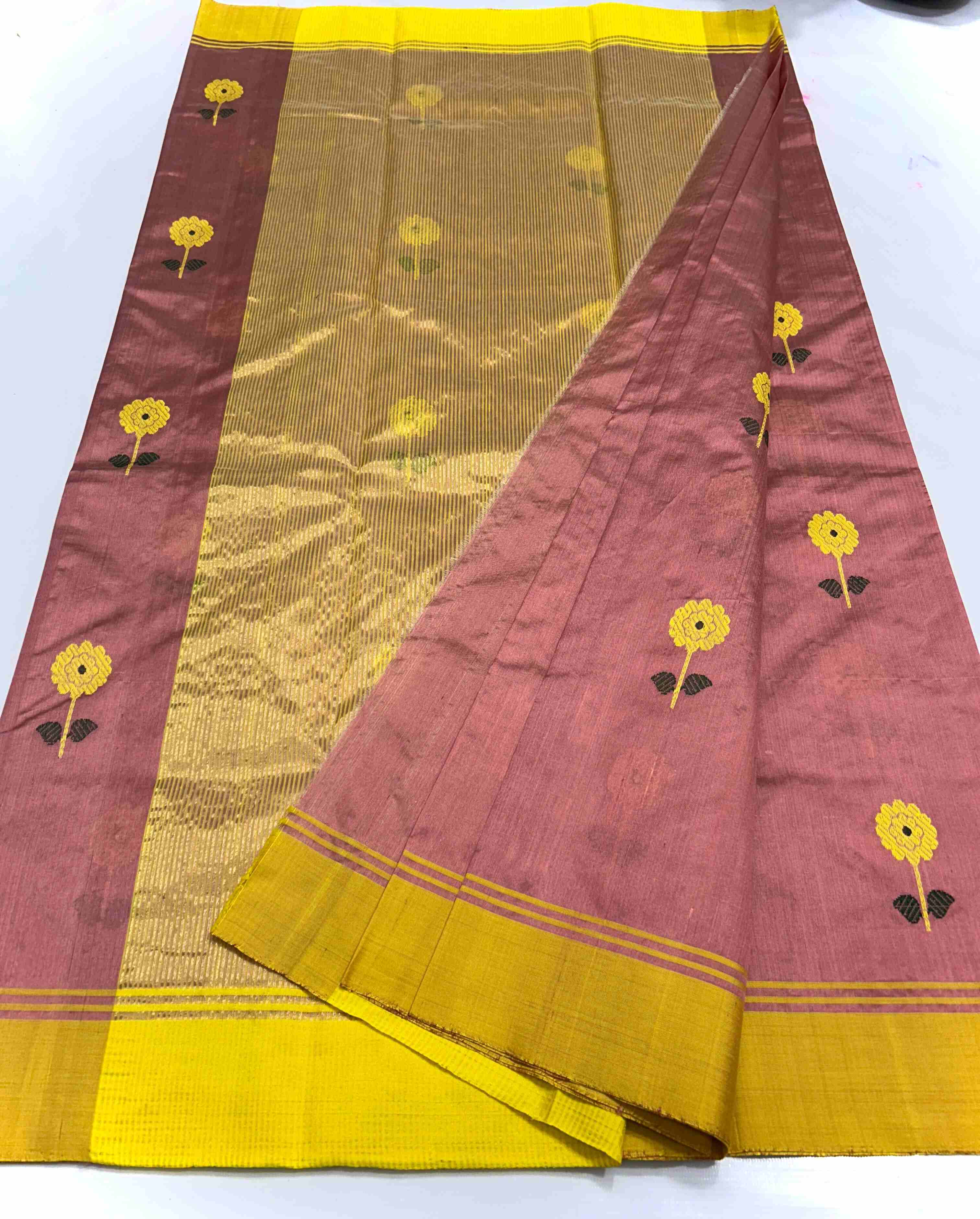 Rosy Brown Chanderi Handloom Pattu Silk Meenakari Saree