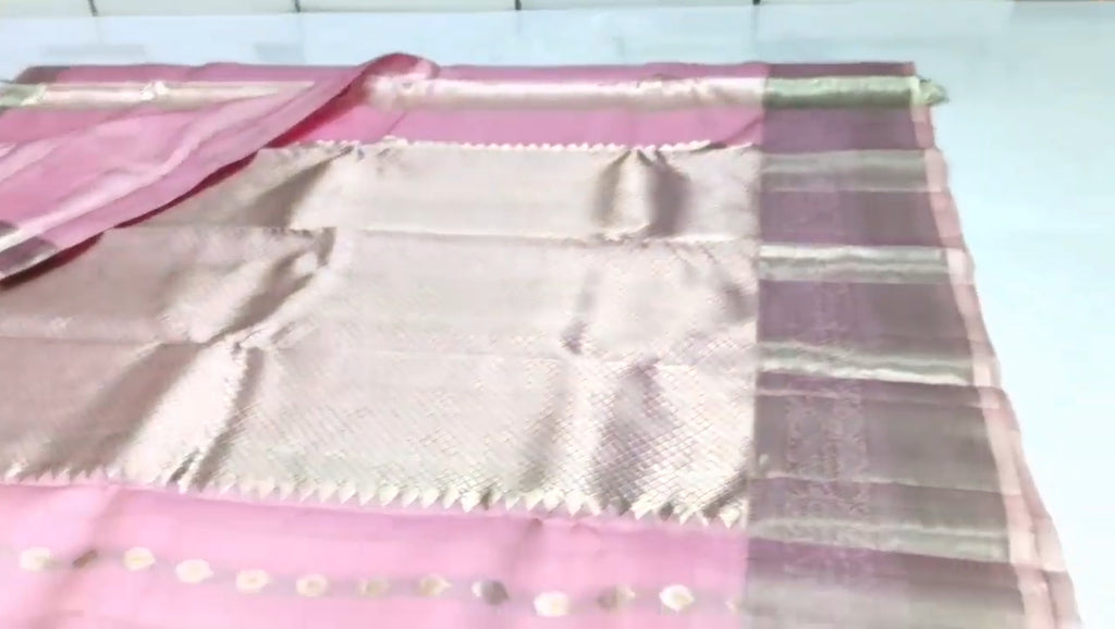 Pink Kanchipuram Handloom Single Warp Pattu Silk Saree
