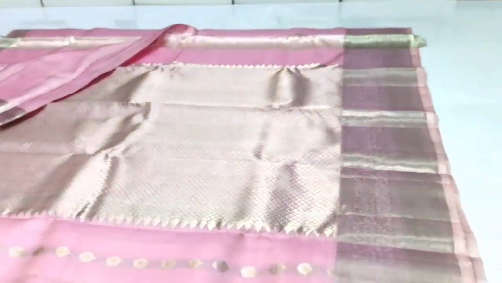 Pink Kanchipuram Handloom Single Warp Pattu Silk Saree