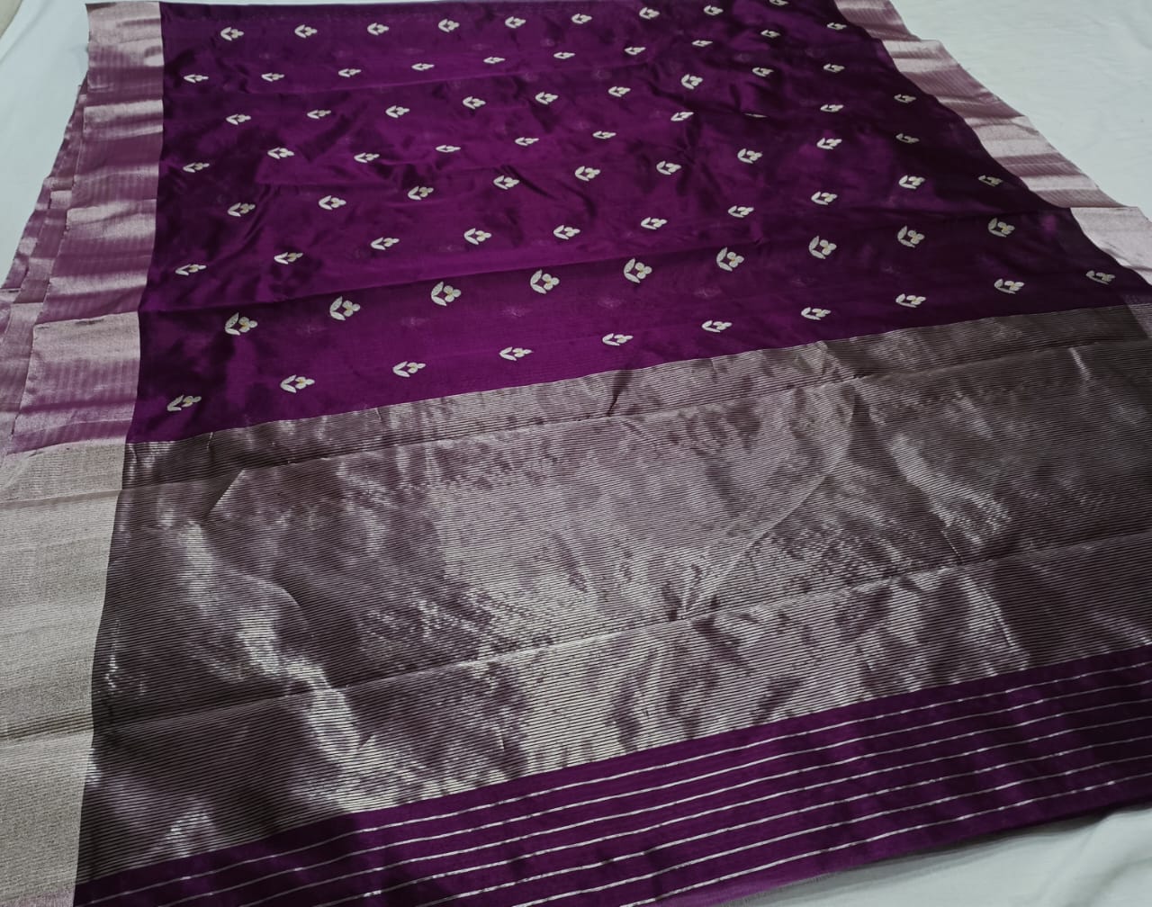 Lilac Chanderi Handloom Pattu Silk Eknal Buttas Saree