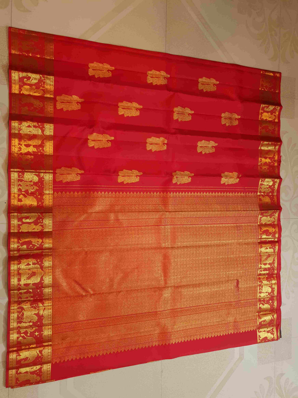 Chilly Red Kanchipuram Handloom 2G Gold Kalyana Pallakku Silk Saree