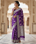 Purple Banarasi Handloom Katan Moonga Silk Water Zari Meenakari Saree