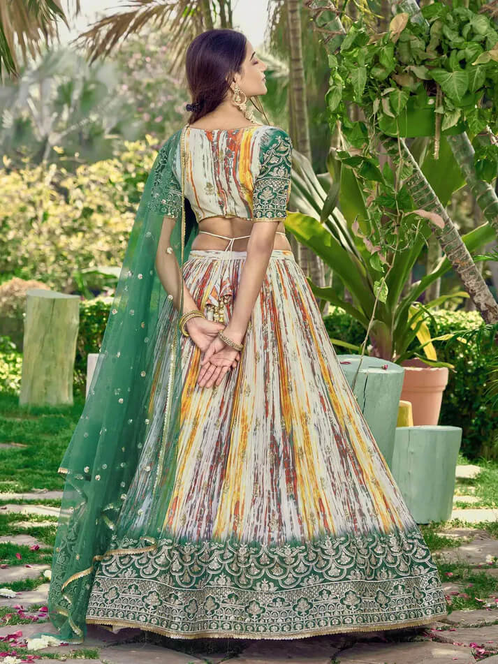 Designer Green Lehenga with Sequins, Zari & Digital Print