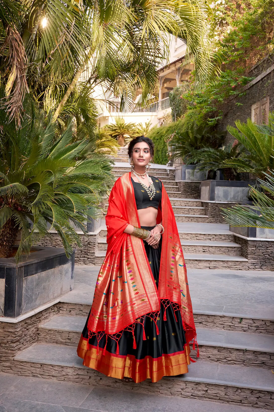 Black Zari Weaving Paithani Lehenga Choli in Jacquard Silk