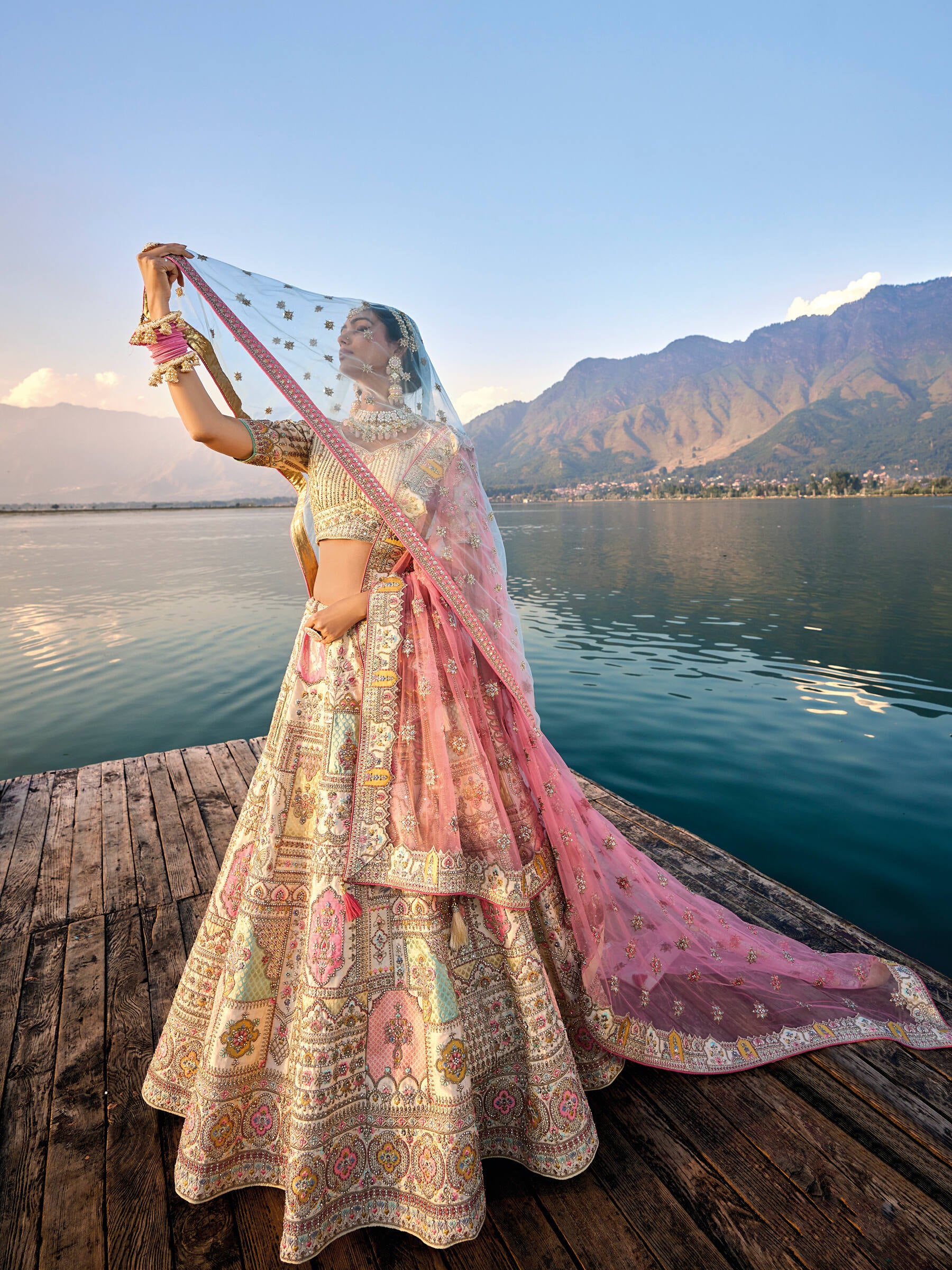 Beige Silk Embroidered Bridal Lehenga Choli Set