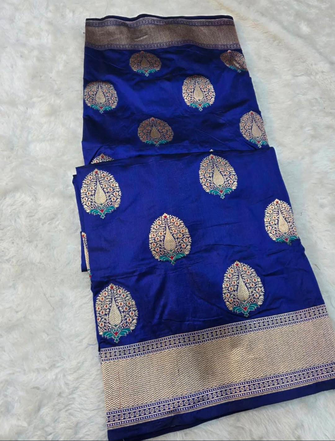 Royal Blue Banarasi Håndvæv Katan Silk Meenakari Saree