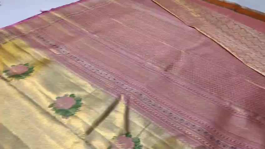 Gold Kanchipuram Handloom Tissue Brocade Silk Saree