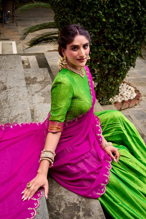 Parrot Green Cotton Lehenga with Intricate Zari Detailing