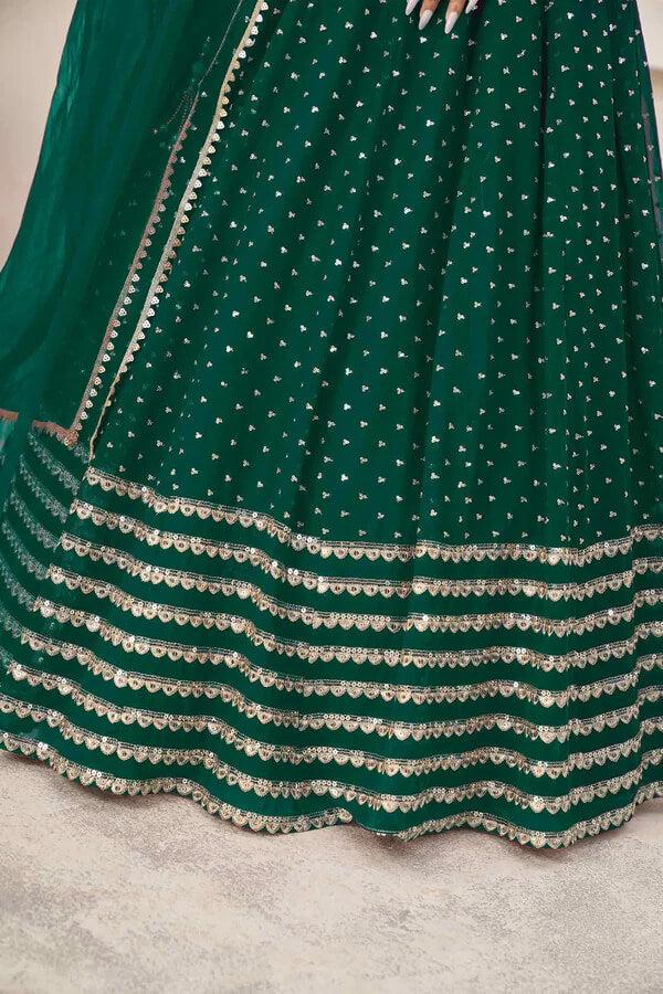 Teal Green Georgette Lehenga with Zari & Sequins Work