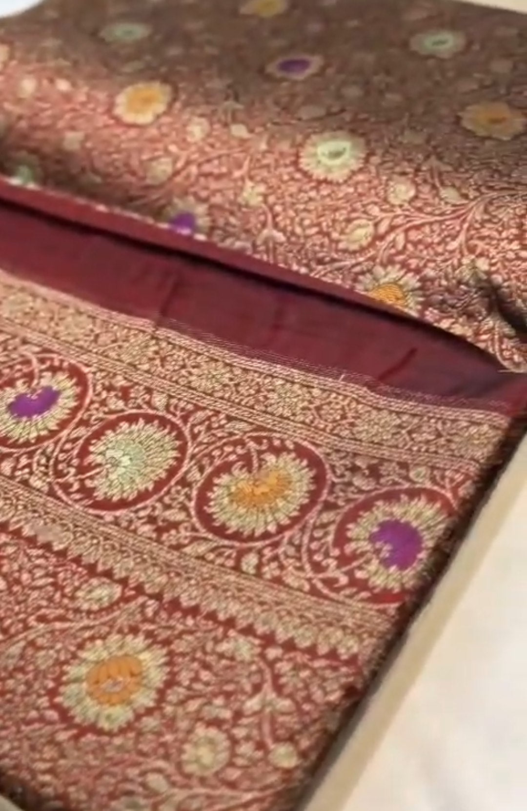 Maroon Banarasi Handloom Katan Silk Meenakari Saree