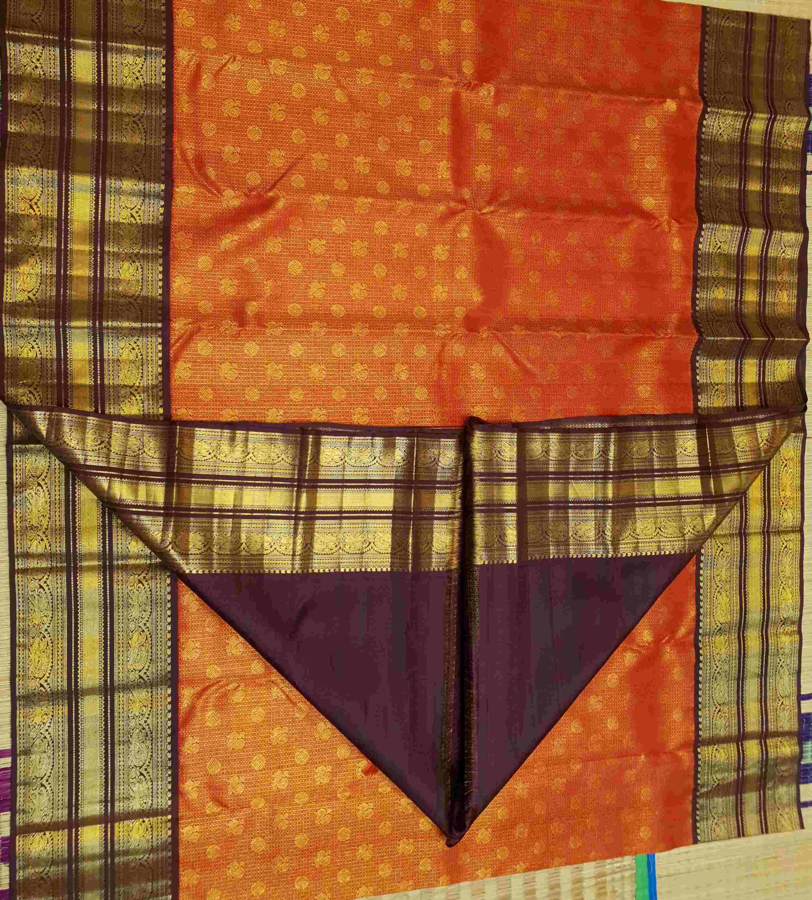 Chilly Red Kanchipuram Handloom 2G Pure Gold Vairaoosi Pattu Silk Saree