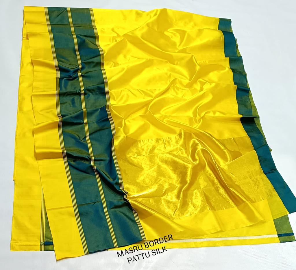 Yellow Chanderi Handloom Pattu Silk Mashru Borders Saree