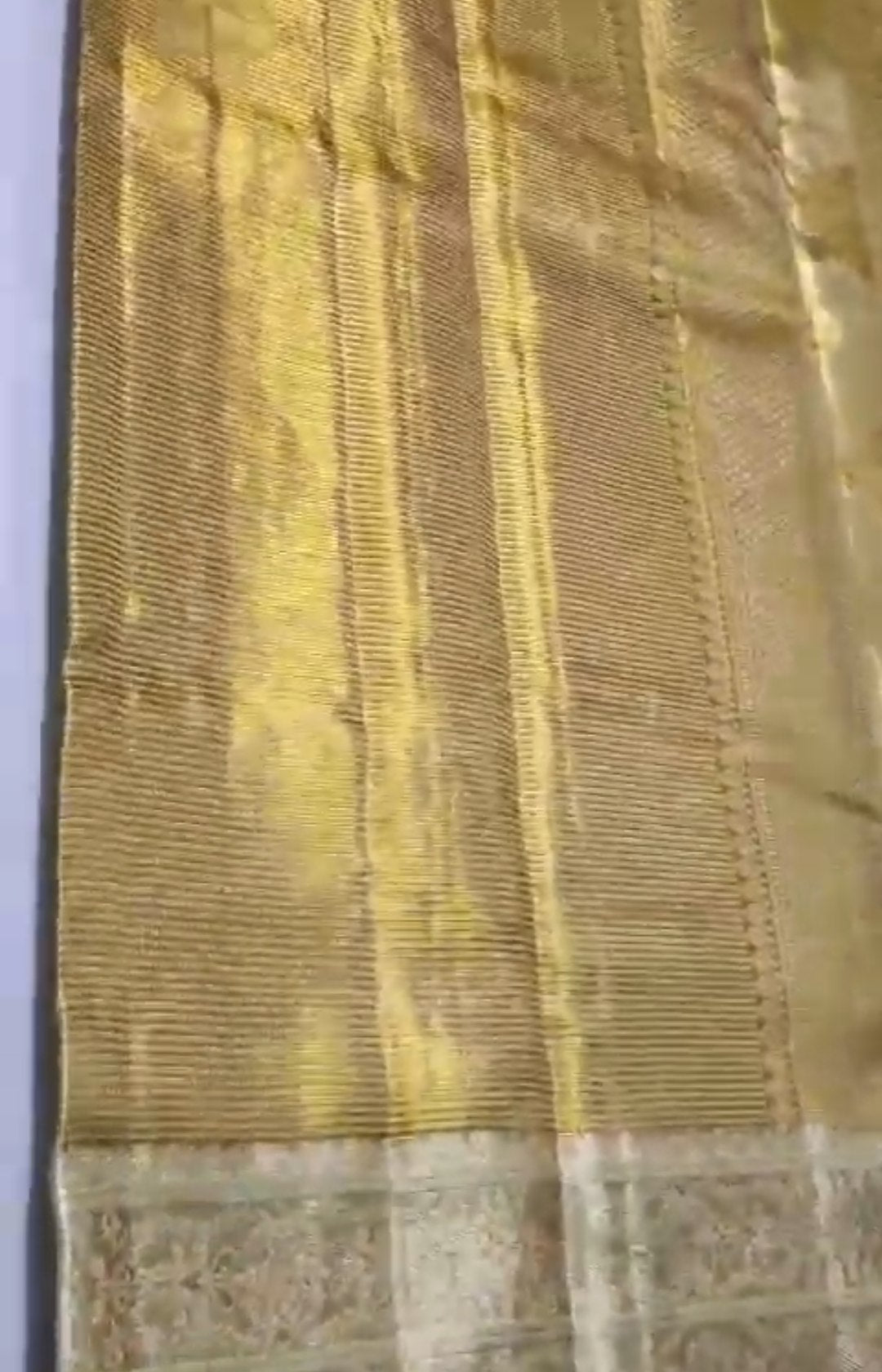 Ivory & Gold Kanchipuram Handloom Tissue Brocade Silk Meenakari Saree