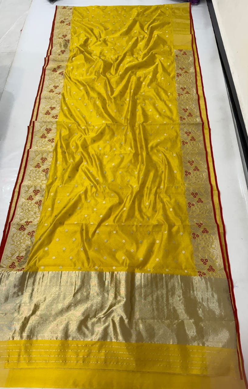 Gurkemeje Chanderi Handloom Pattu Silk Håndværk Saree