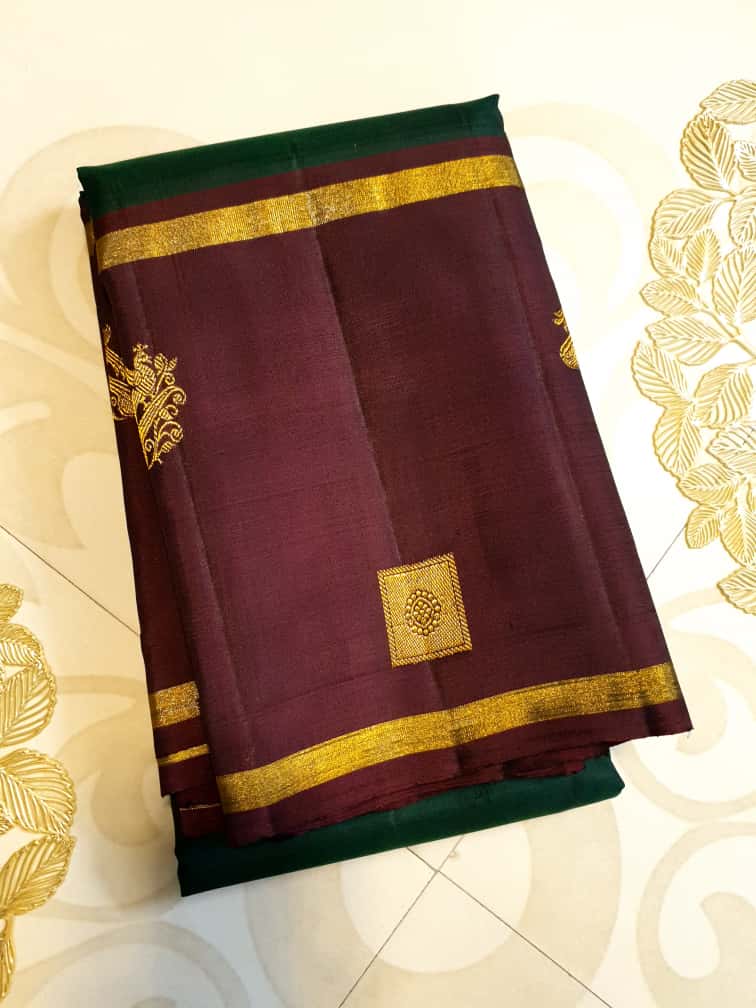 Bottle Green Kanchipuram Handloom 2G Gold Pattu Silk Saree