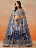 Navy Blue Gradient Georgette Lehenga with Zari & Sequins