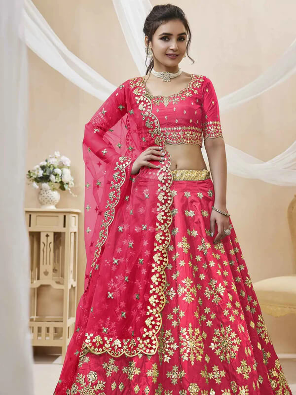 Pink Art Silk Lehenga with Sequins & Zari Embroidery