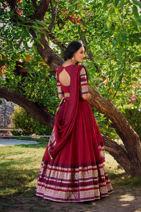 Gorgeous Red Chanderi Lehenga Choli with Zari Embellishments