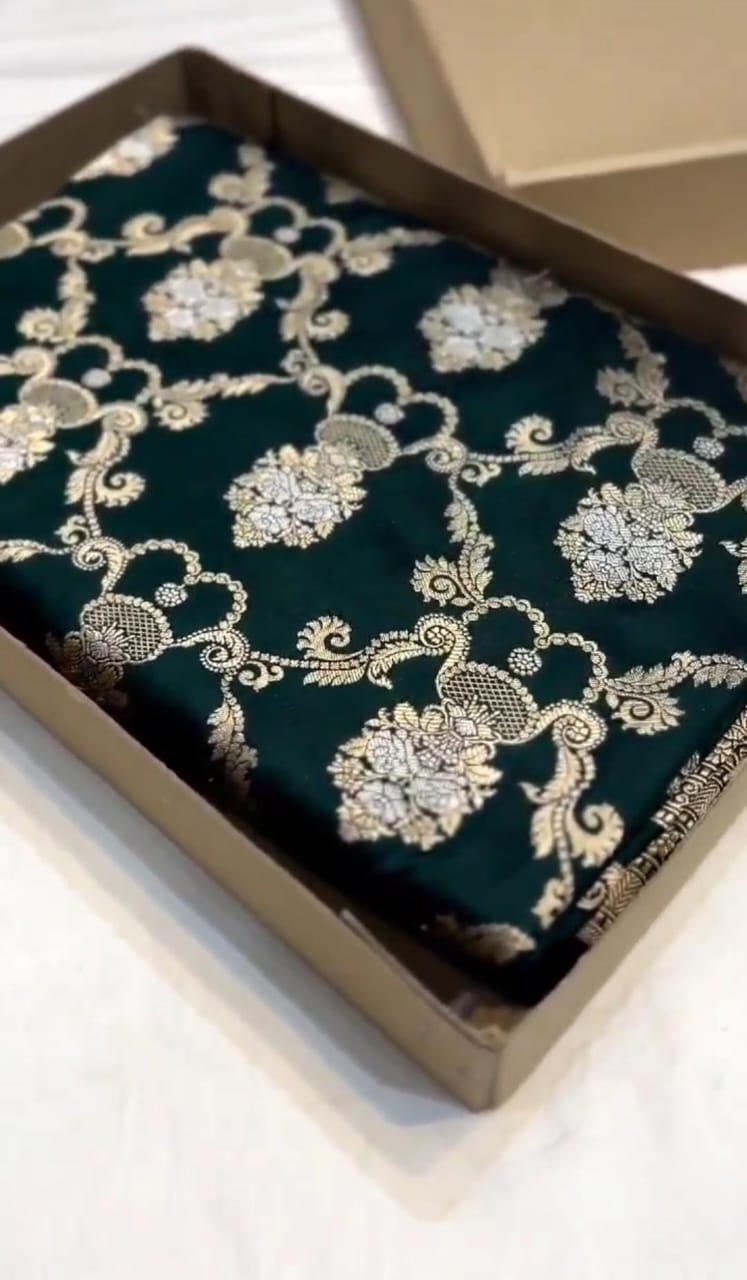 Bottle Green Banarasi Handloom Katan Silk Sona Rupa Saree