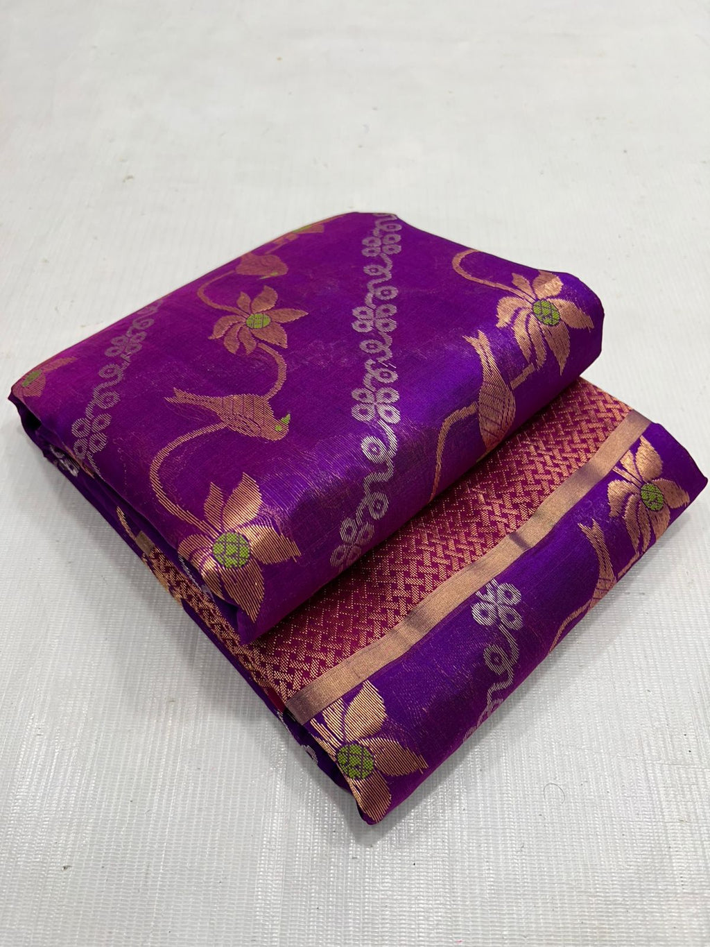 Purple Chanderi Handloom Pattu Silk Meenakari Handwork Saree
