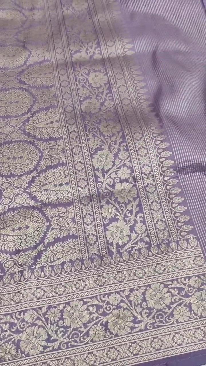 Lavender Banarasi Handloom Katan Silk Brocade Saree