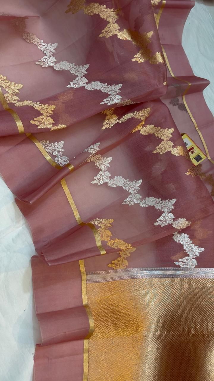 Rose Banarasi Handloom Kora Organza Silk Saree