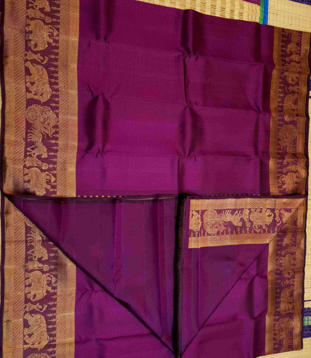 Magenta Kanchipuram Handloom 2G Guld Kalyana Pallakku Silk Saree