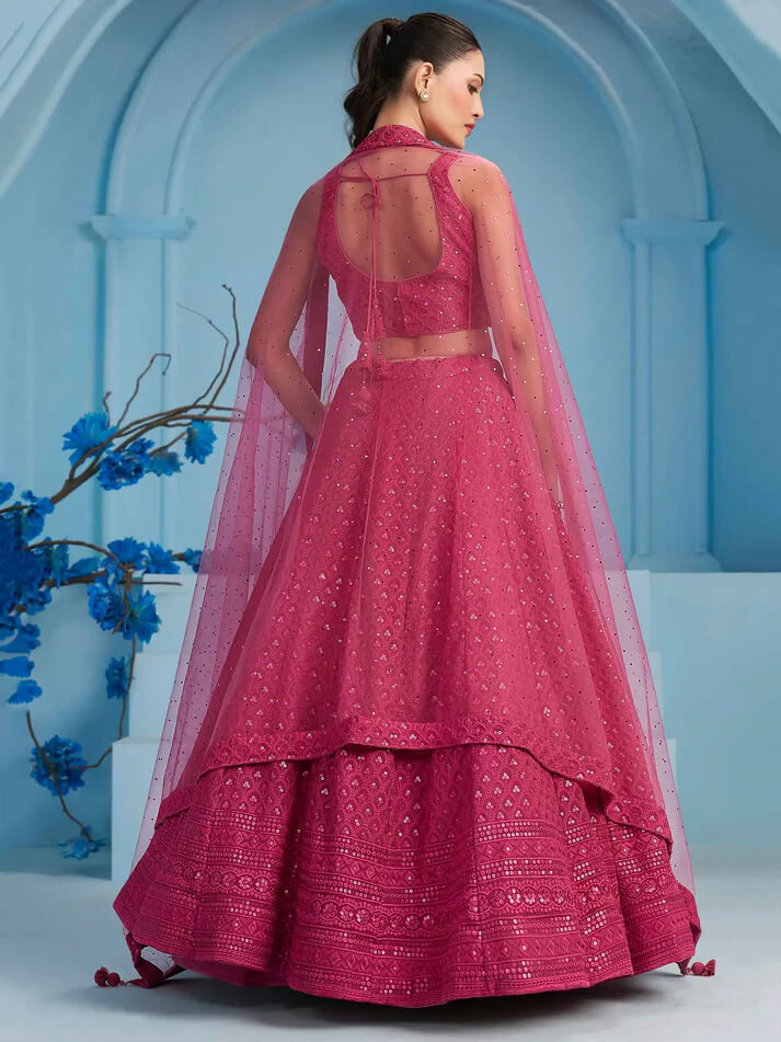Rosy Pink Party Wear Lehenga with Sequins & Dupatta
