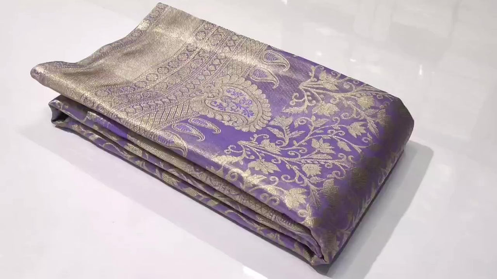 Lavender Kanchipuram Handloom Tissue Brocade Silk Saree