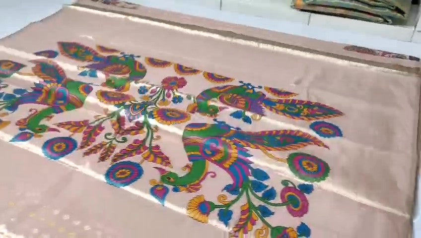Beige Kanchipuram Handloom Kalamkari Tissue Silk Saree