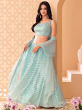 Sky Blue Party Lehenga with Sequins & Ruffle Dupatta