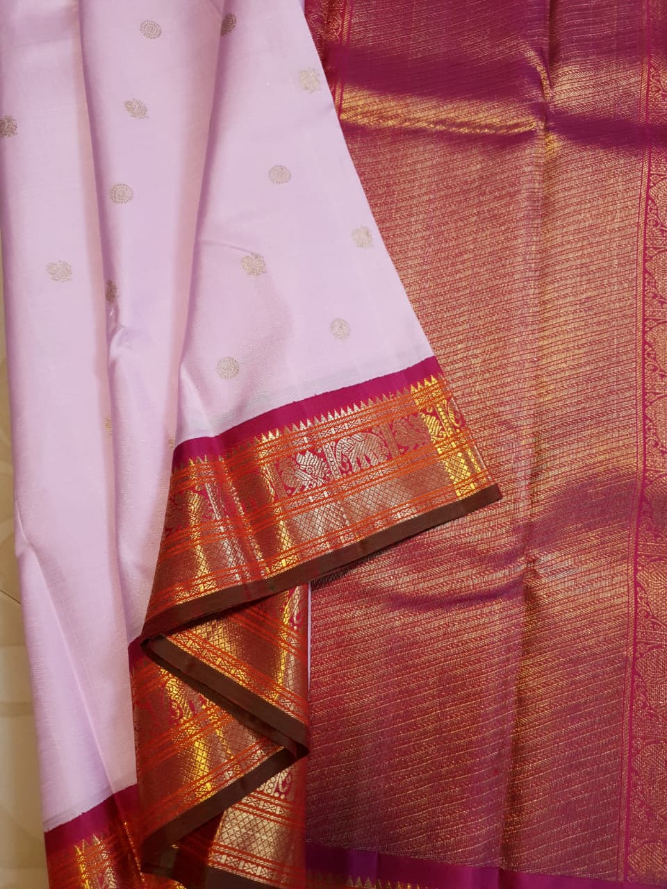 Baby Pink Kanchipuram Handloom 2G Gold Pattu Silk Saree
