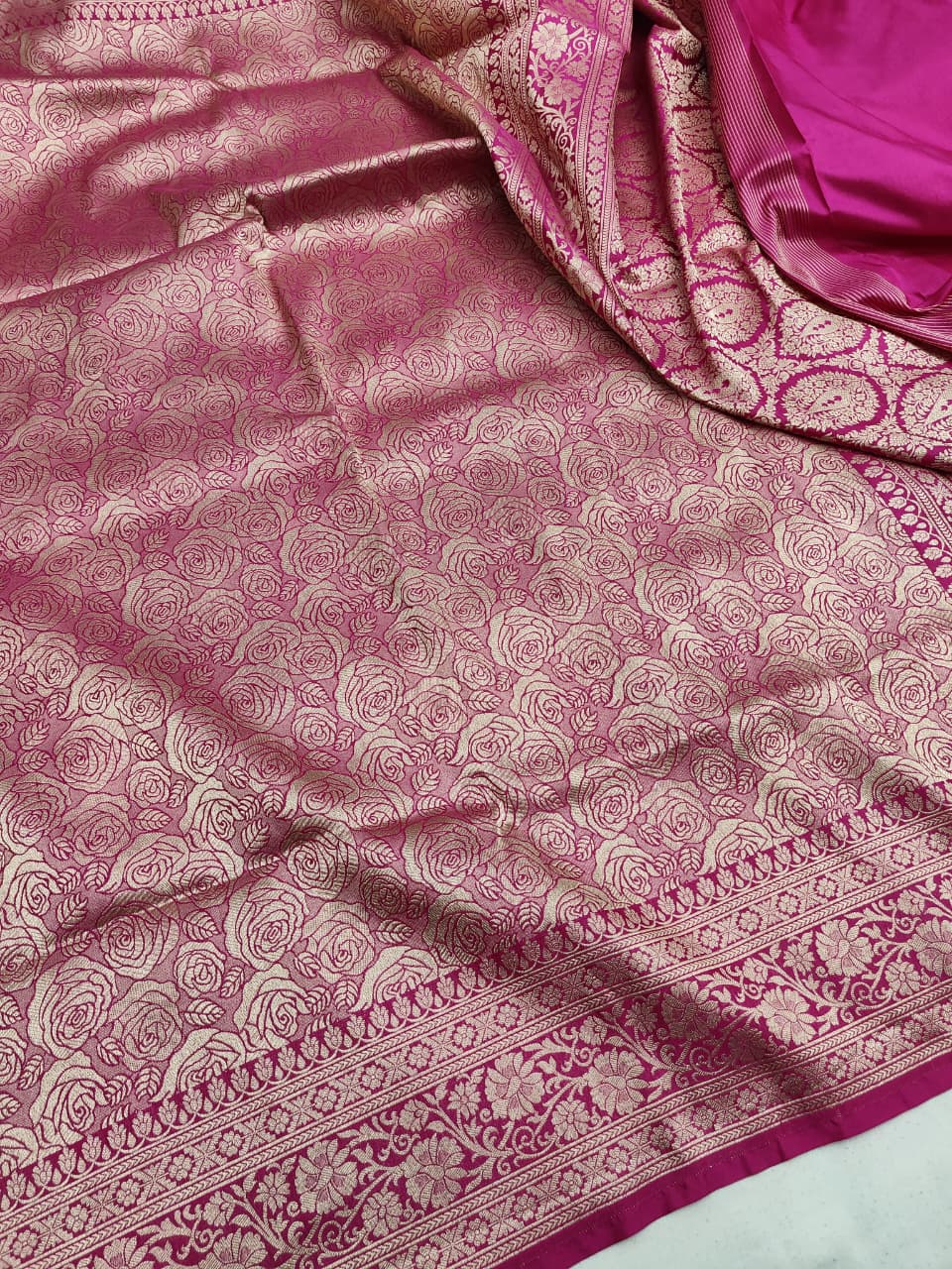 Hot Pink Banarasi Handloom Katan Silk Brocade Saree