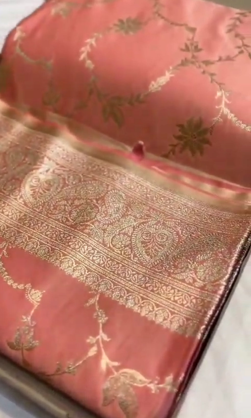 Peach Banarasi Satin Katan Silk Saree