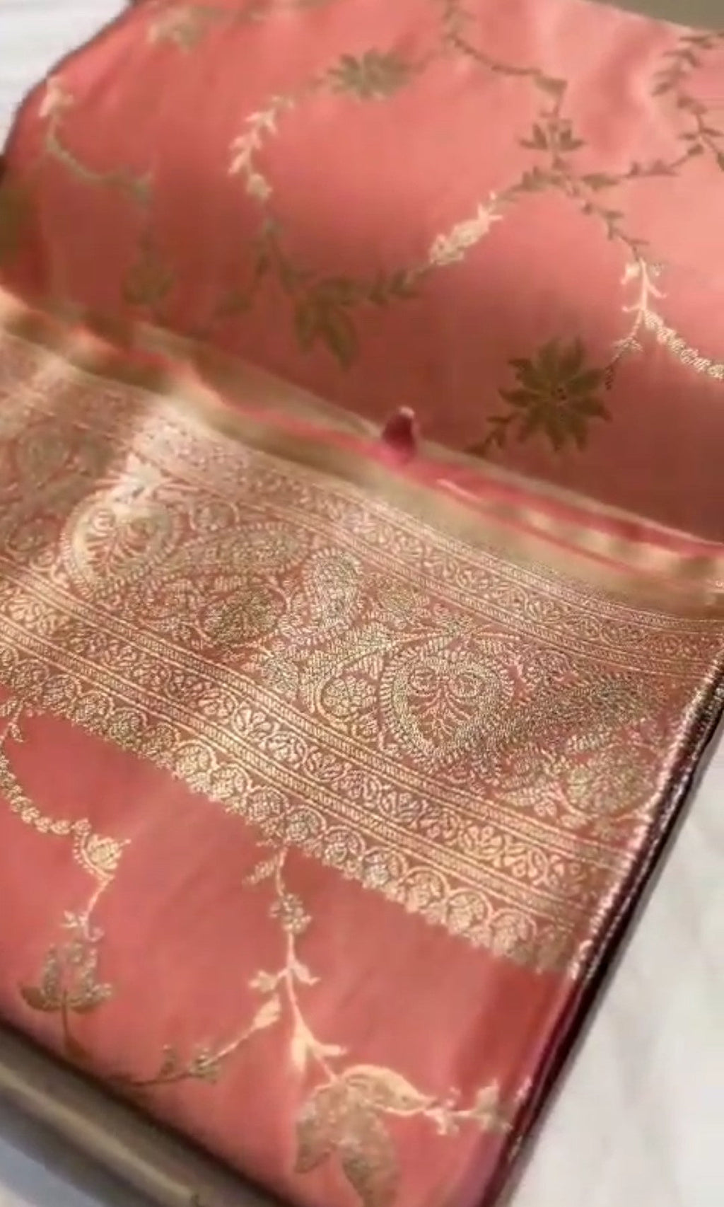 Peach Banarasi Satin Katan Silk Saree