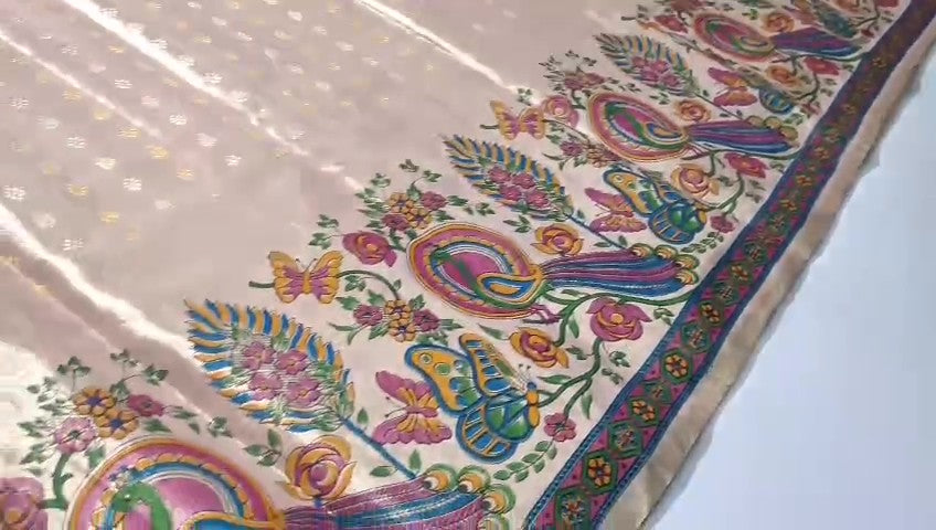 Beige Kanchipuram Handloom Kalamkari Tissue Silk Saree