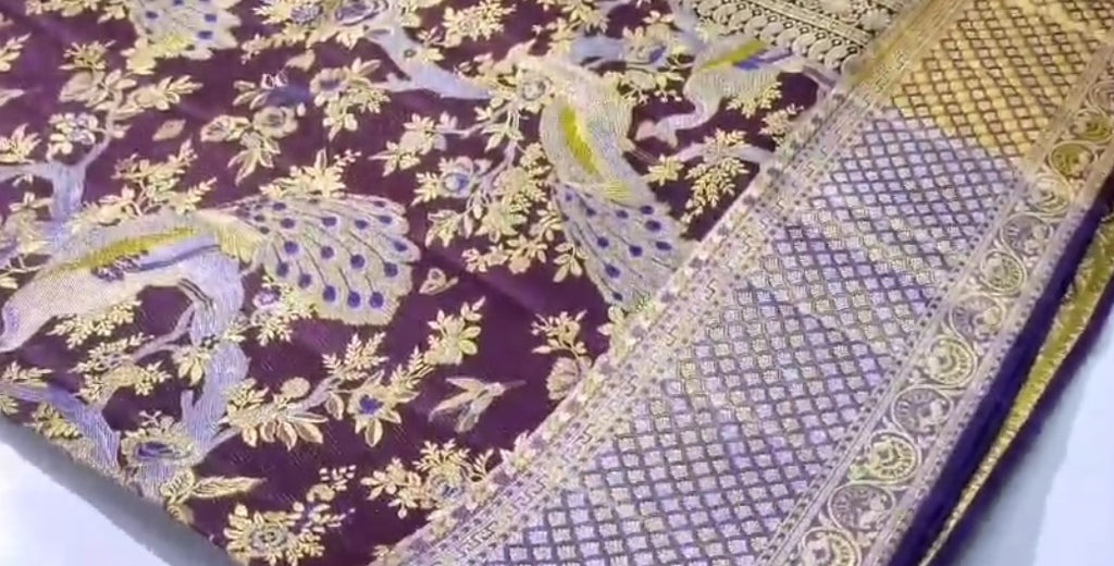 Wine Kanchipuram Handloom Tissue Brocade 1G Gold Bridal Saree