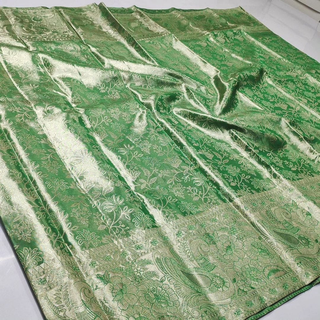 Green Kanchipuram Handloom Tissue Brocade Silk Saree