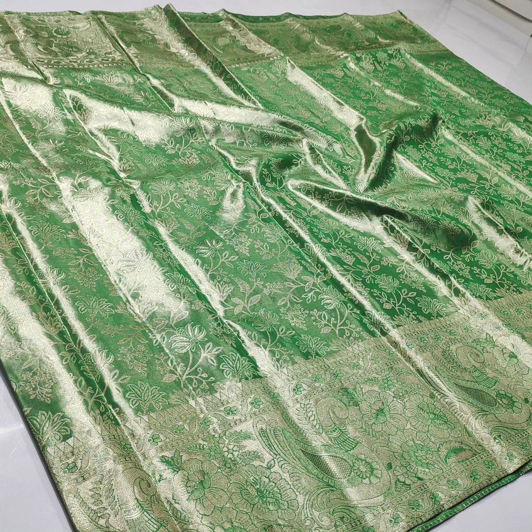 Green Kanchipuram Handloom Tissue Brocade Silk Saree