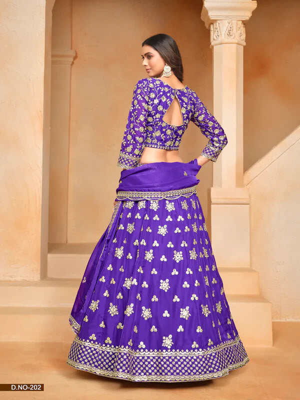 Purple Organza Lehenga Choli with Thread & Sequins Work
