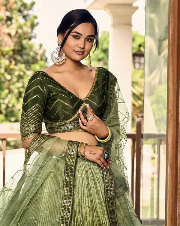 Dark & Light Green Lehenga Choli with Thread & Sequins Work