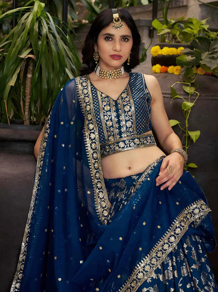 Dove Blue Jacquard Lehenga with Zari & Sequins Work