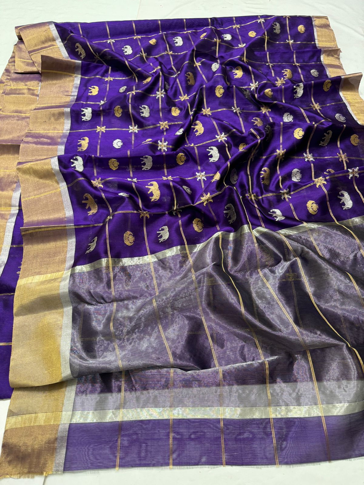 Purple Chanderi Handloom Pattu Silk Saree