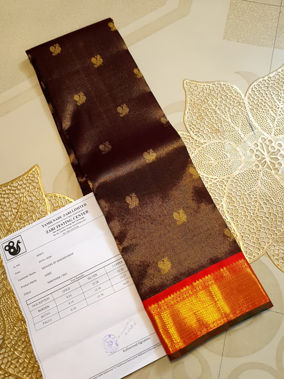 Vin Kanchipuram Handloom 3G Guld Vairaoosi Korvai Silk Saree