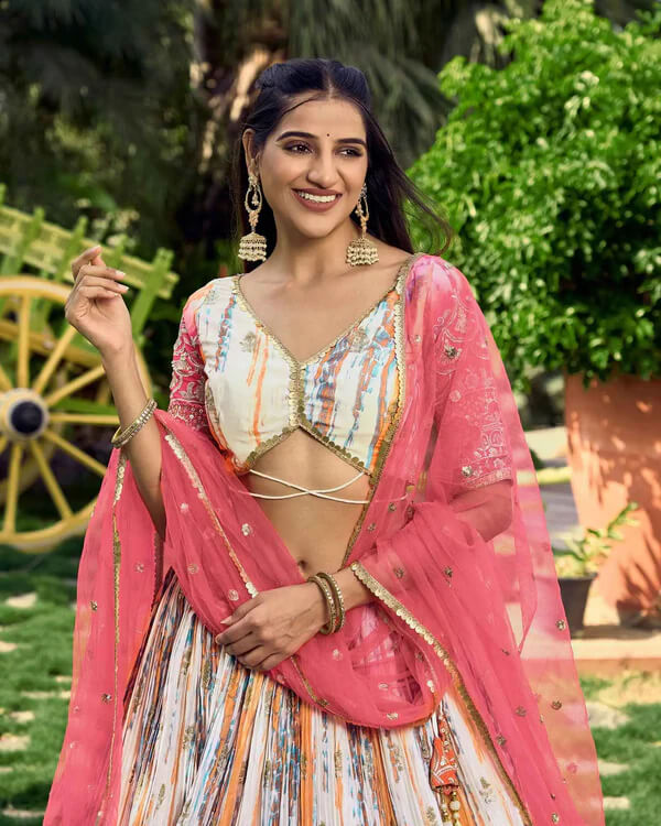 Pink Multi-Color Lehenga with Sequins, Zari & Digital Print
