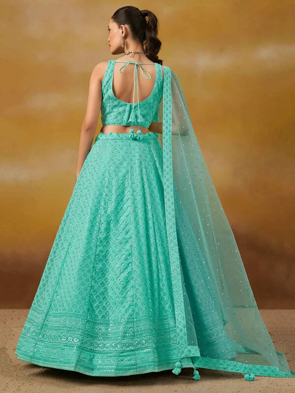 Sky Blue Designer Lehenga with Sequins & Dupatta
