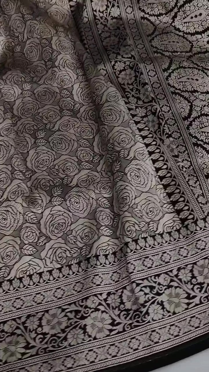 Black Banarasi Handloom Katan Silk Brocade Saree