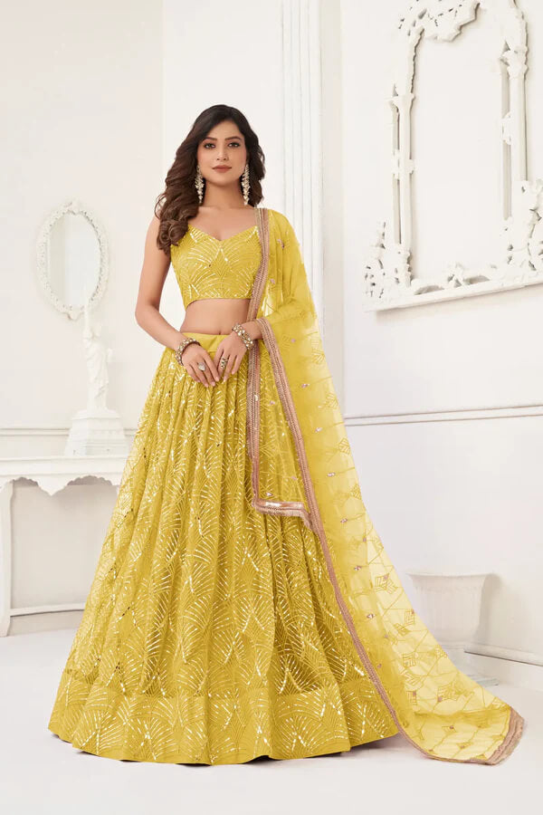 Yellow Designer Embroidered Lehenga Choli