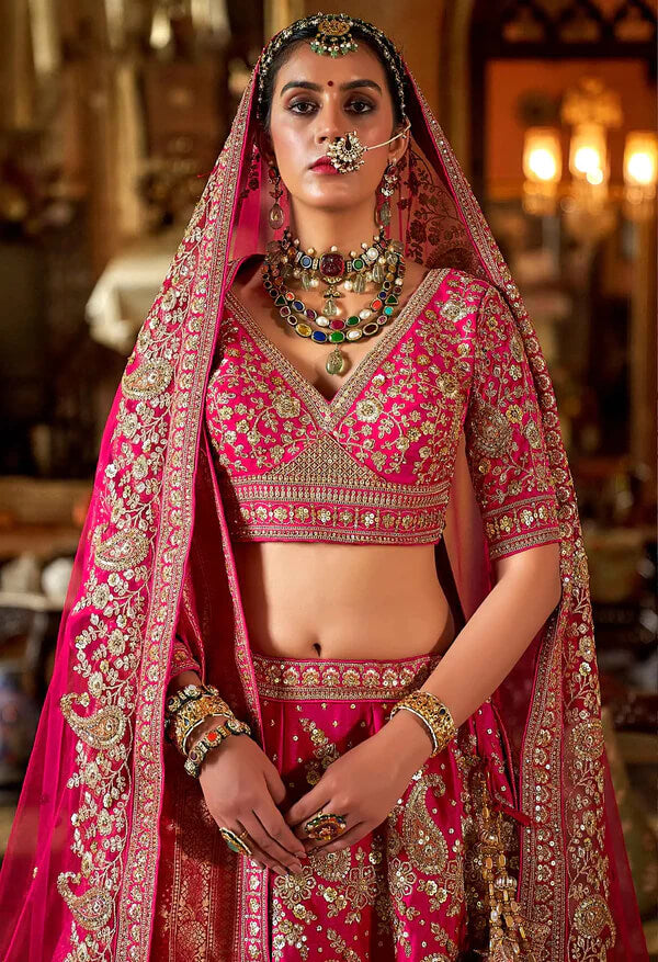 Statement Pink Lehenga with Detailed Embroidery work